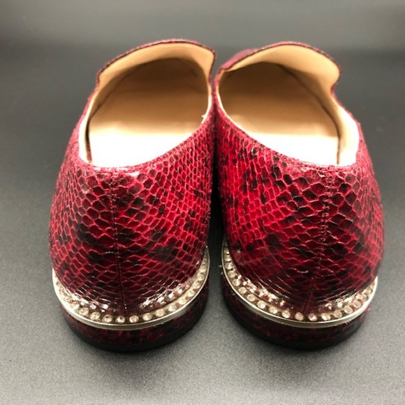 Zara  Burgundy Snakeskin Women's Flats with Rhinestones - Picture 5 of 15
